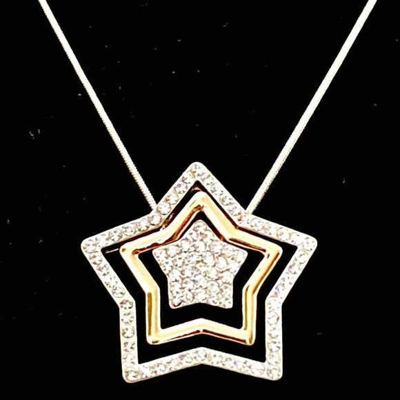 💖HOST PICK💖 Stars Set in Two Tone & CZs - Necklace 18 in. /N97 - Picture 1 of 2